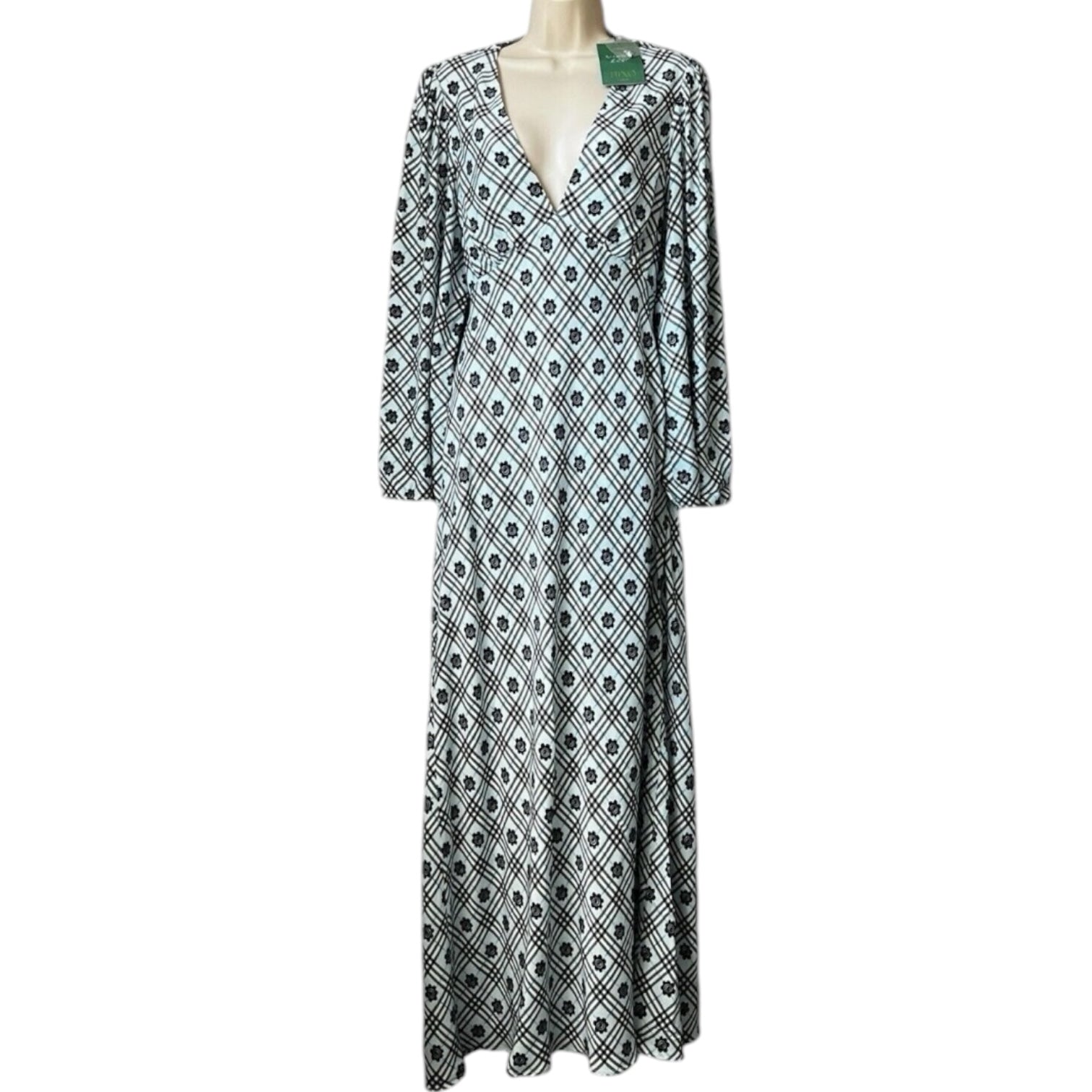 Rixo Nadia Floral Check Open Back Maxi Dress – L