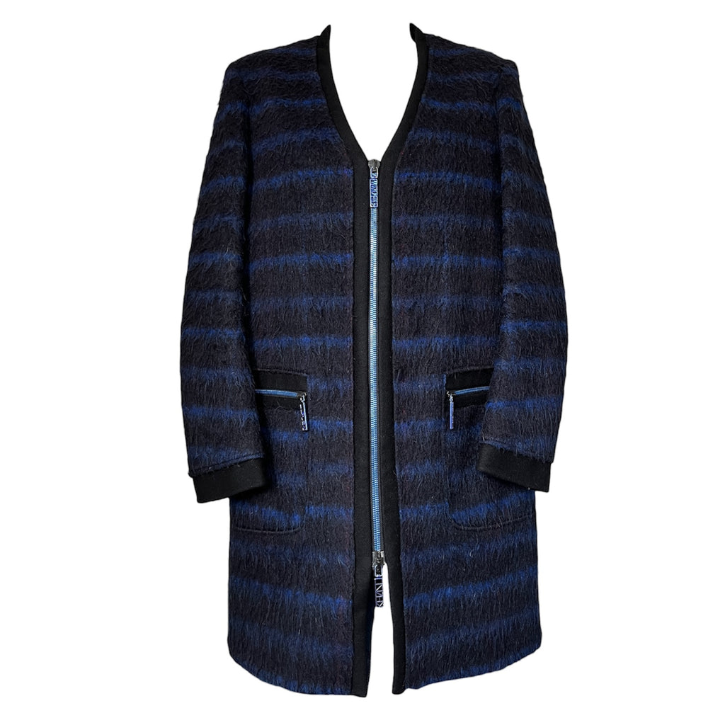 Kenzo Striped Wool Blend Collarless Pea Coat – FR36 – pre-loved