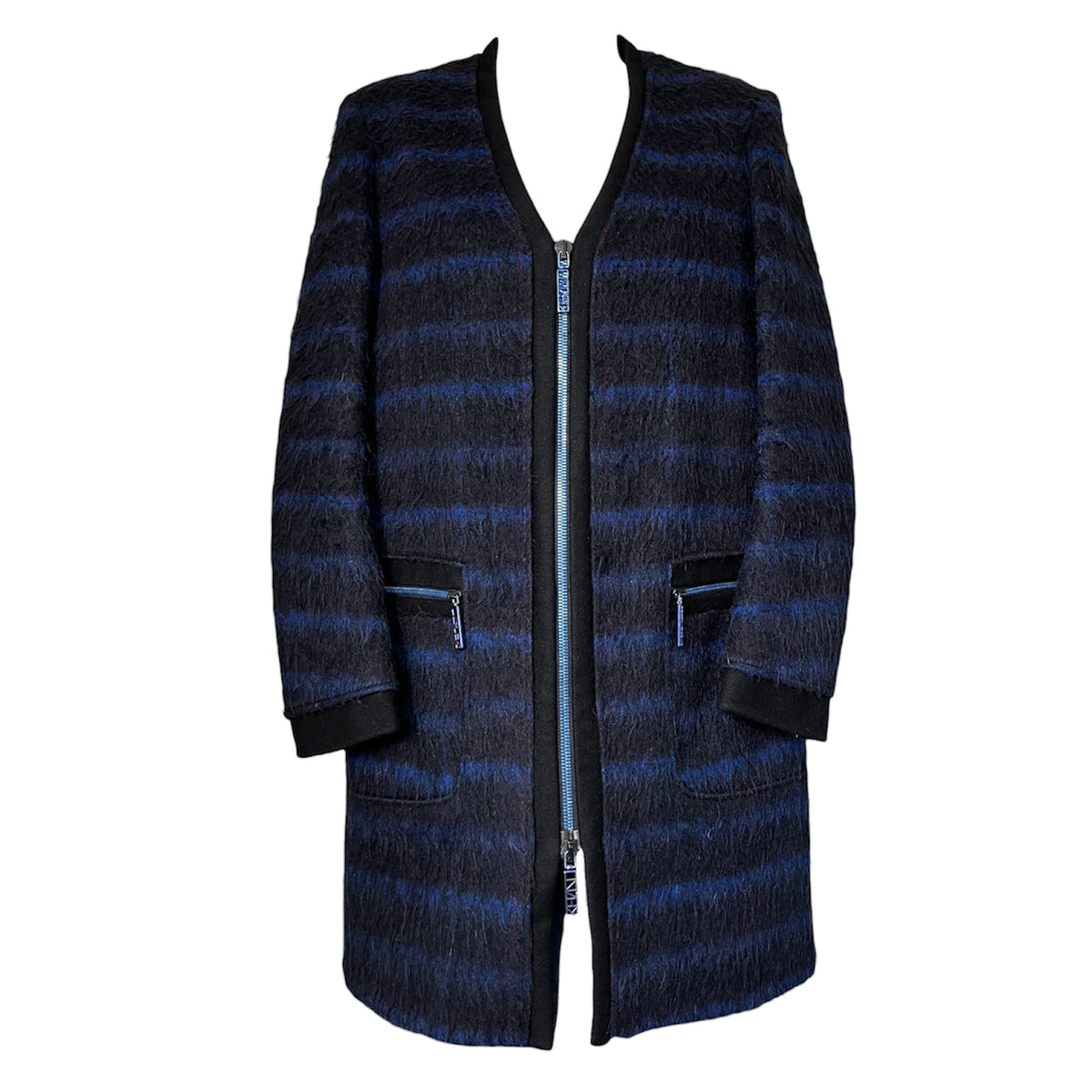 Kenzo Striped Wool Blend Collarless Pea Coat – FR36 – pre-loved