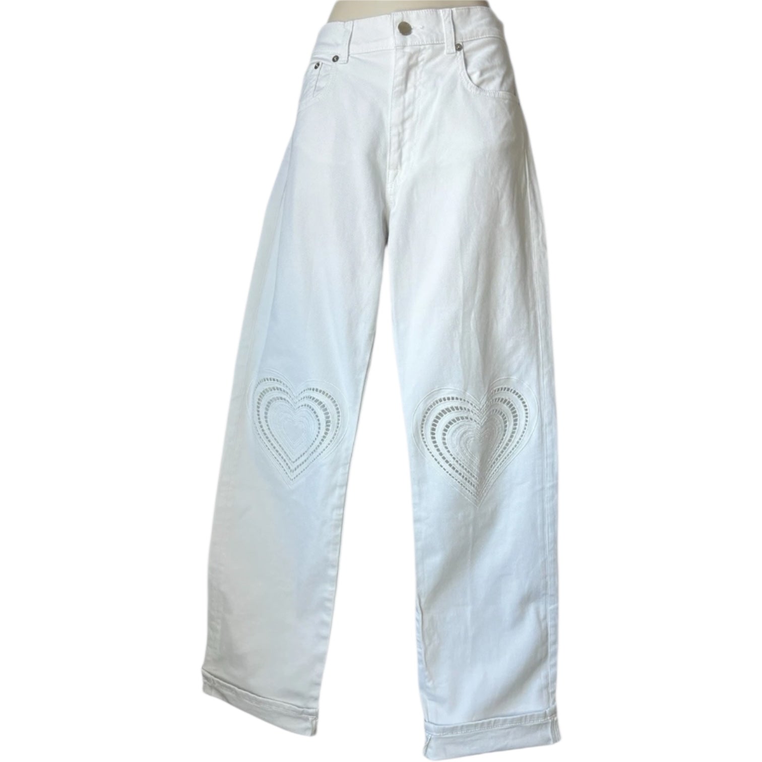 Christopher Kane Heart Embroidered Straight Boyfriend Jeans – 25 – pre-loved
