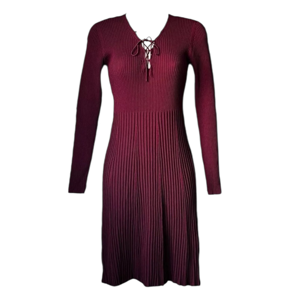 Sandro Ribbed Knit Lace-Up Mini Dress – Size 3 (UK12) – pre-loved