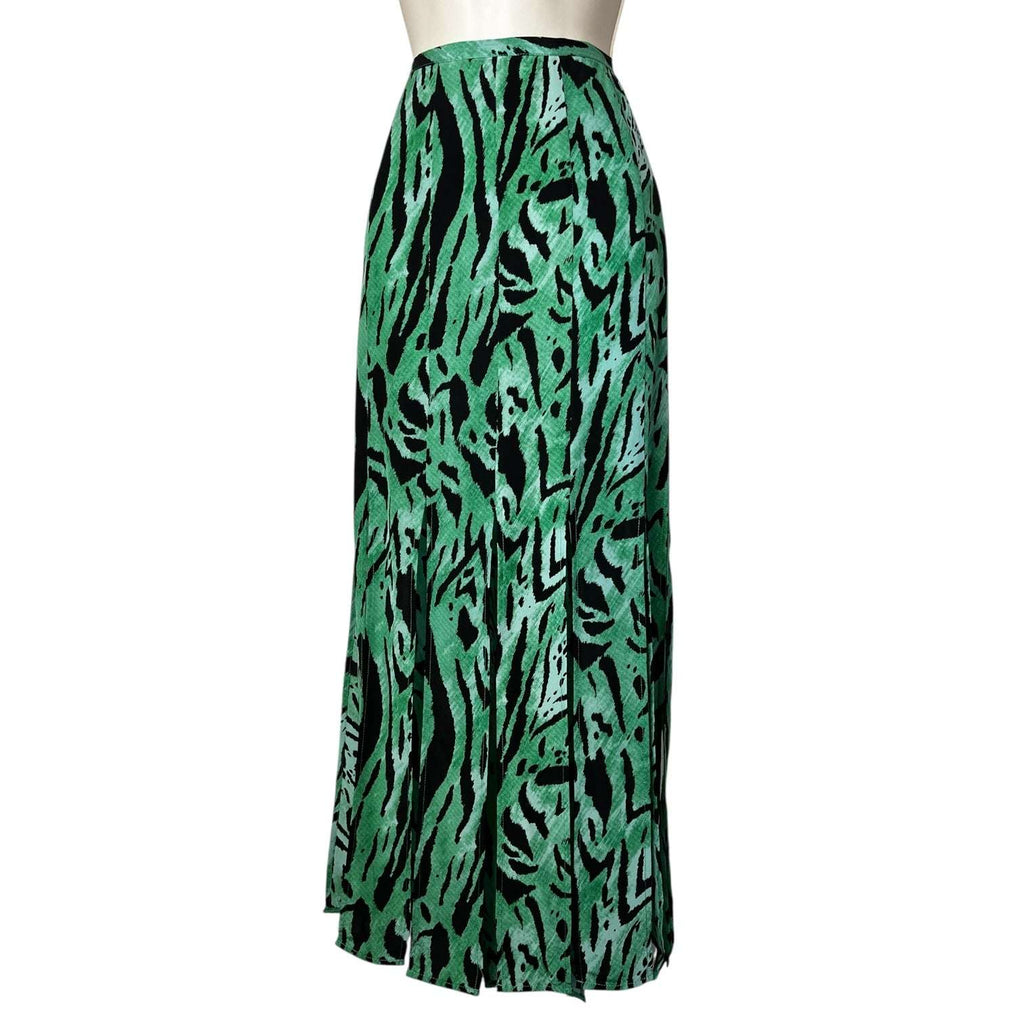 Rixo Silk Tiger Print Fringe Hem Midi Skirt – L – pre-loved