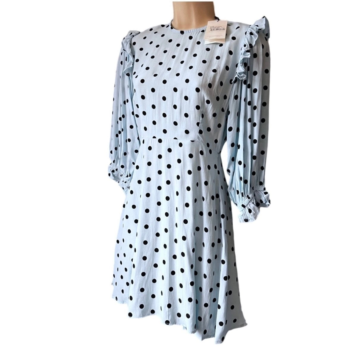Faithfull The Brand Polka Dot Ruffle Puff Sleeve Mini Dress - XS