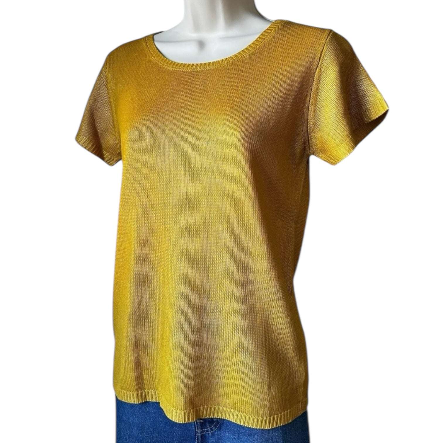 Majestic Filatures Gold Silk Knit Metallic T-Shirt Jumper – Sz 1 (UK8)