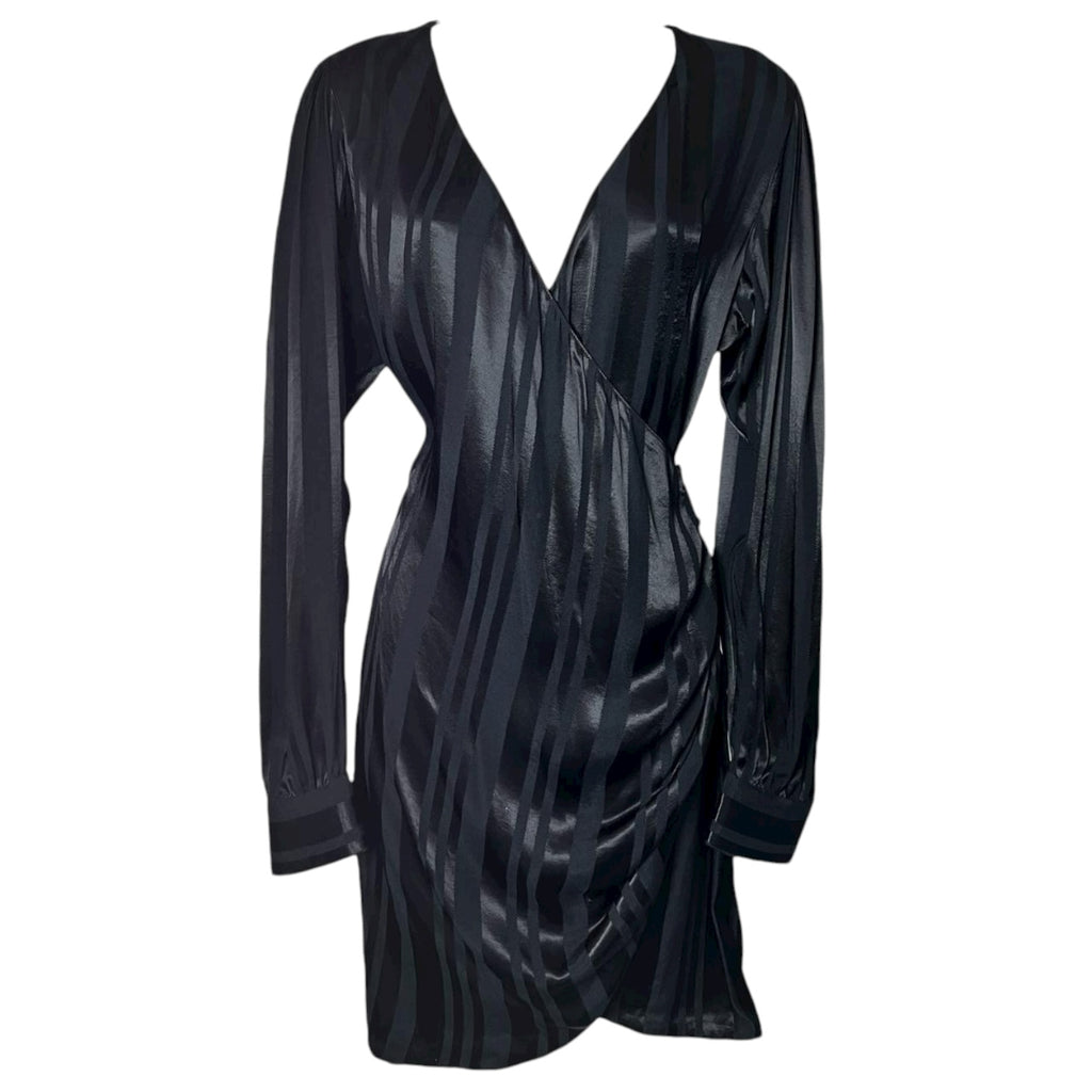 Anine Bing Black Satin-Jacquard Wrap Mini Dress – M – pre-loved