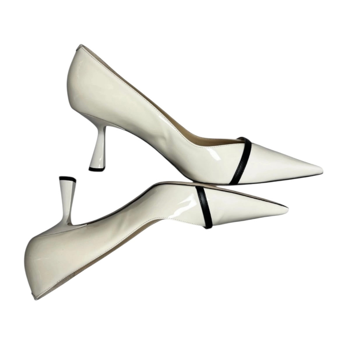 Jimmy Choo Rosalia Patent Leather Pointed Pumps – Latte with Pearl Detail, EU 40