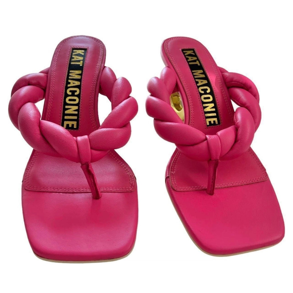 Kat Maconie Puff Braid Square-Toe Chain Heel Sandals – Dragonfruit Pink, UK6