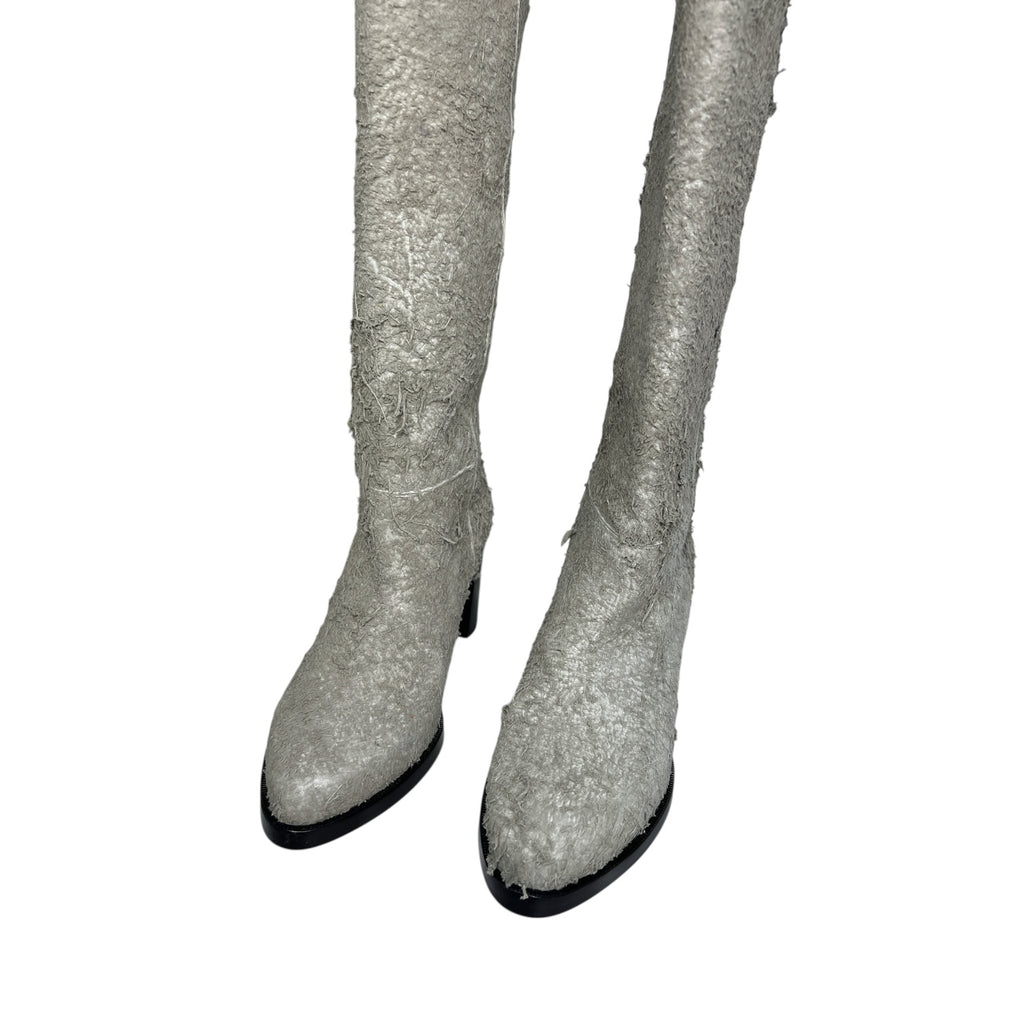 Legres Grey Raw Leather High-Heel Knee Boots – IT 38