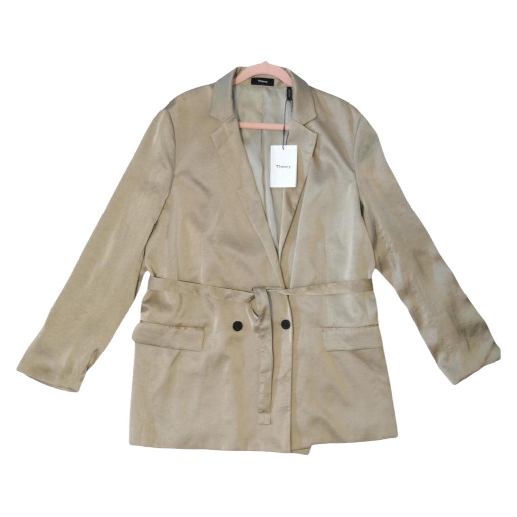 Theory Double-Breasted Belted Blazer – Crushed Satin, L – pre-loved