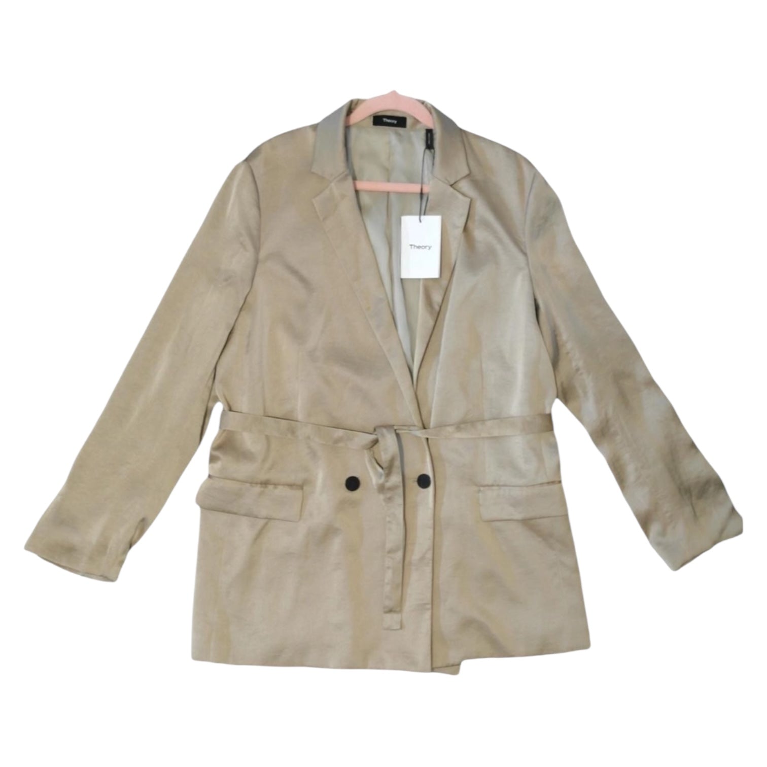 Theory Double-Breasted Belted Blazer – Crushed Satin, L – pre-loved