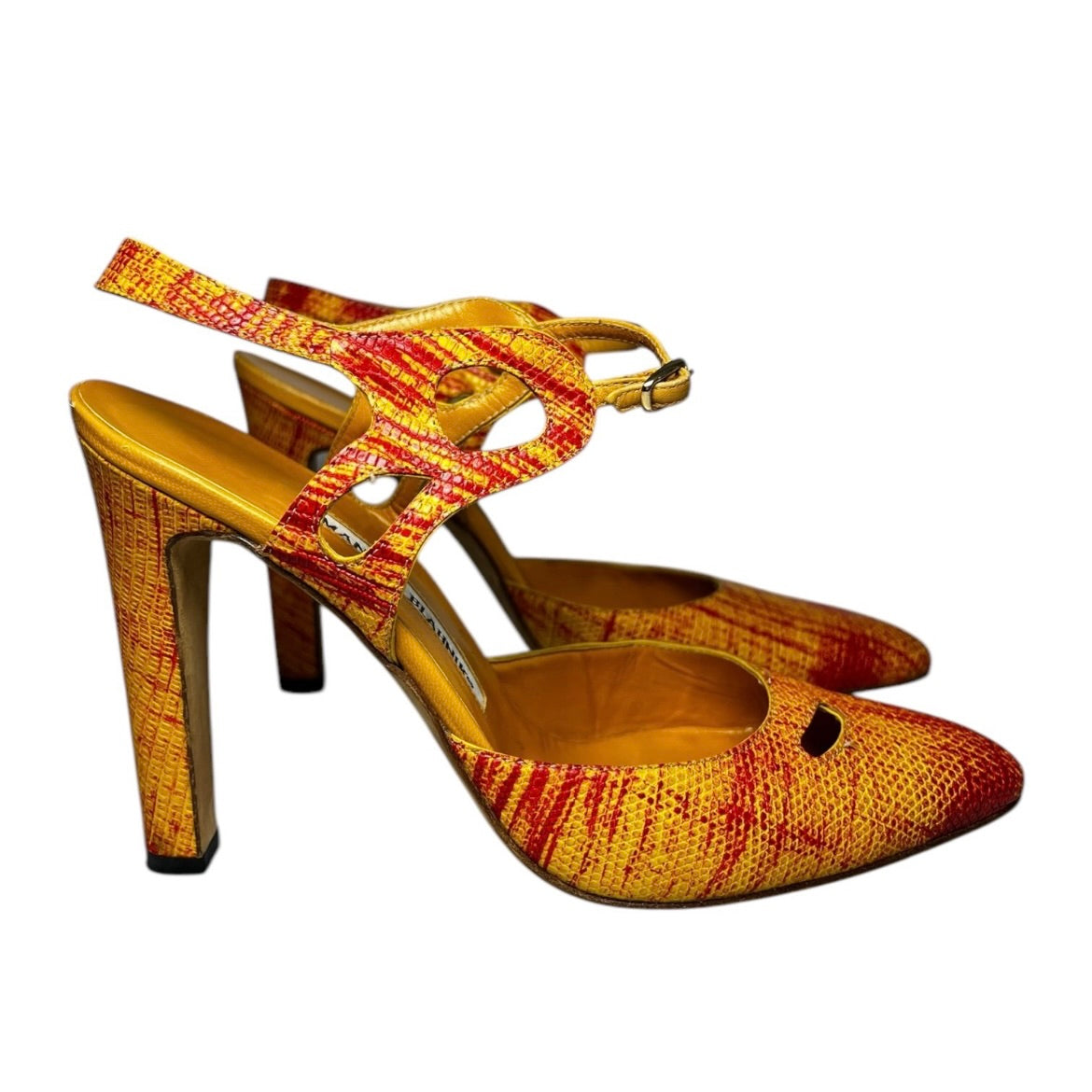 Vintage Manolo Blahnik Cut-Out Leather Heels – Yellow & Red, IT 39.5
