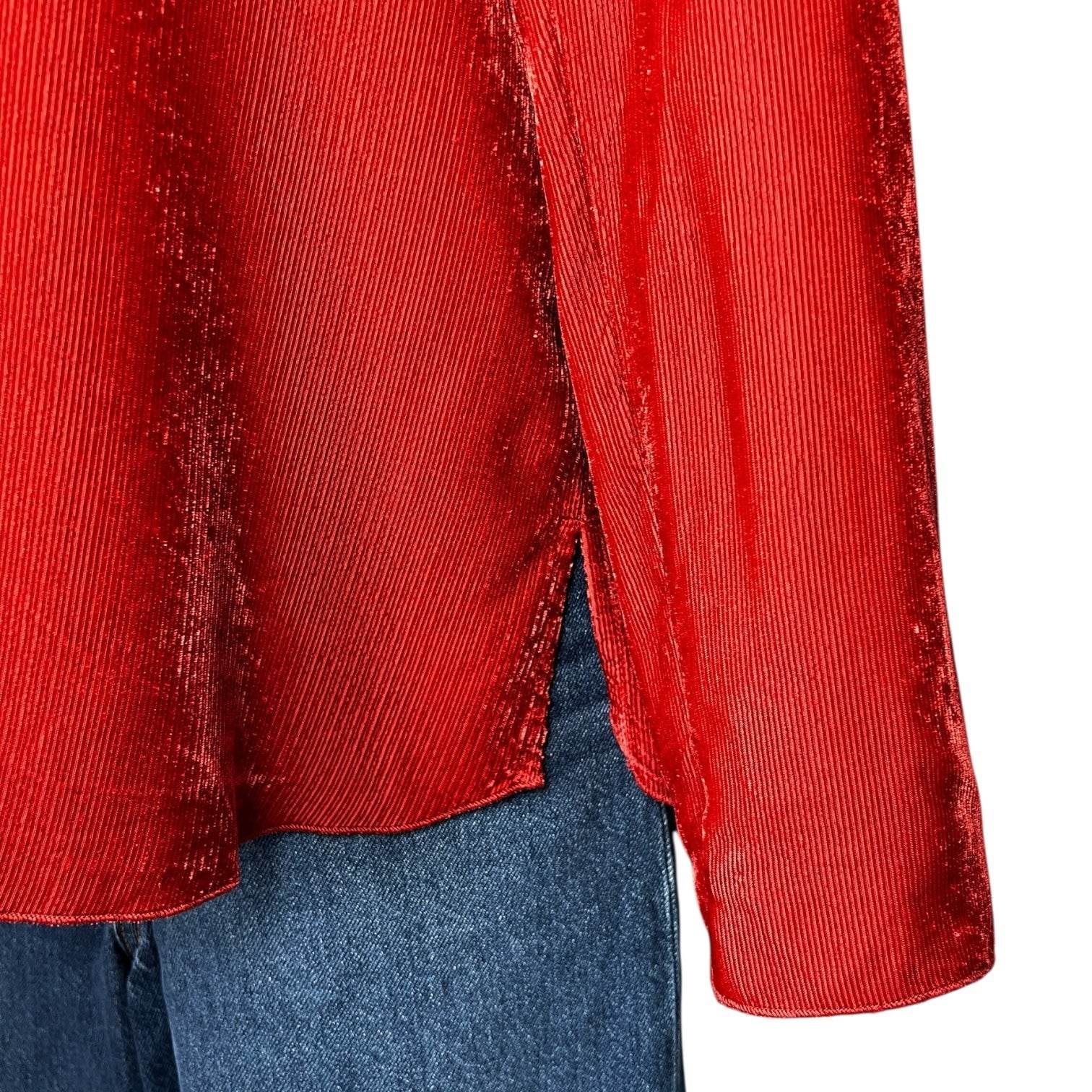 Forte Forte Ribbed Corduroy V-Neck Shirt – Cameo Red, Side Slits, Relaxed Fit, Sz 1 – pre-loved