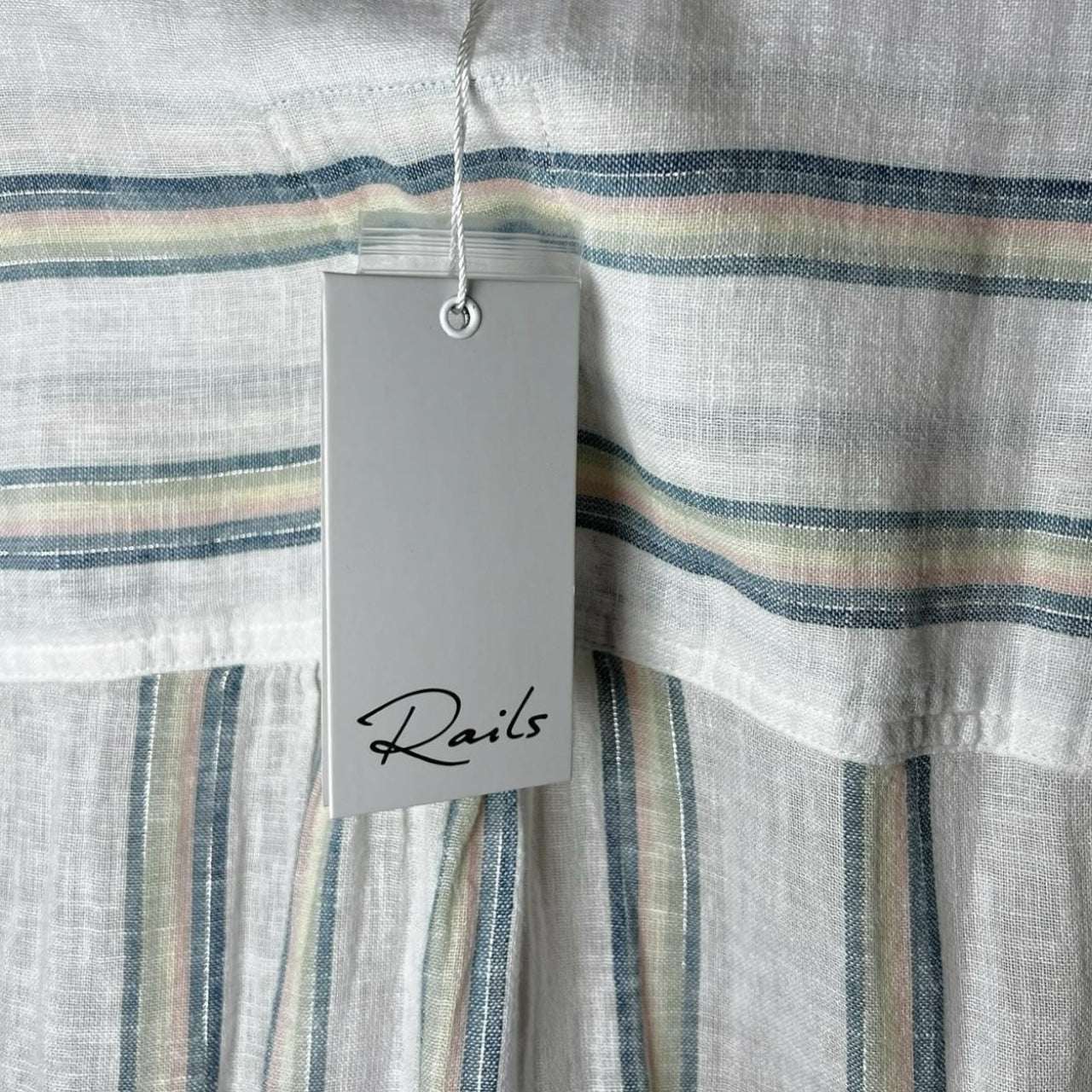 Rails Striped Linen Smocked Tiered Mini Dress – S – pre-loved