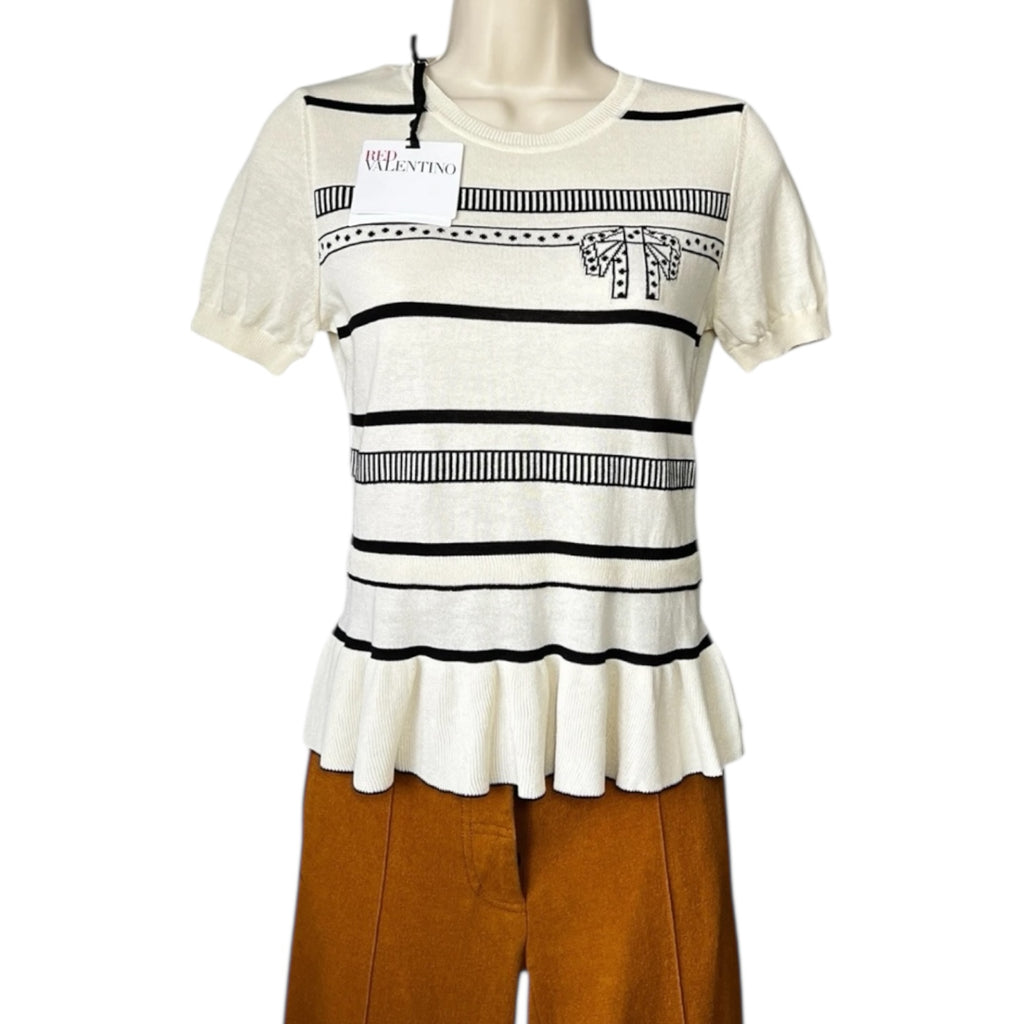 Red Valentino Intarsia Knit Peplum Short Sleeve Top – S – pre-loved