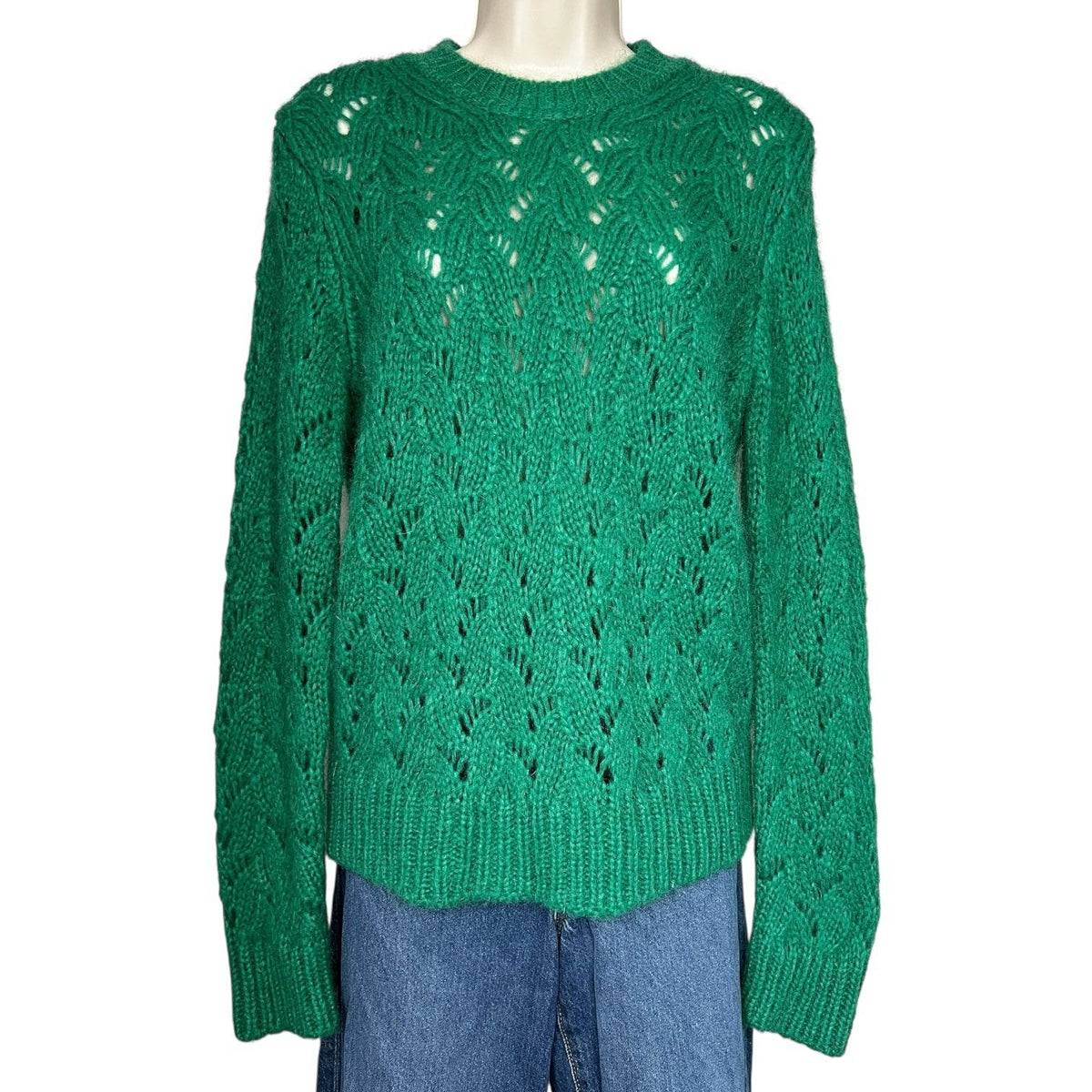 Maje Mohair Wool Pointelle Knit Jumper – Green, Size 2 (UK10) – pre-loved