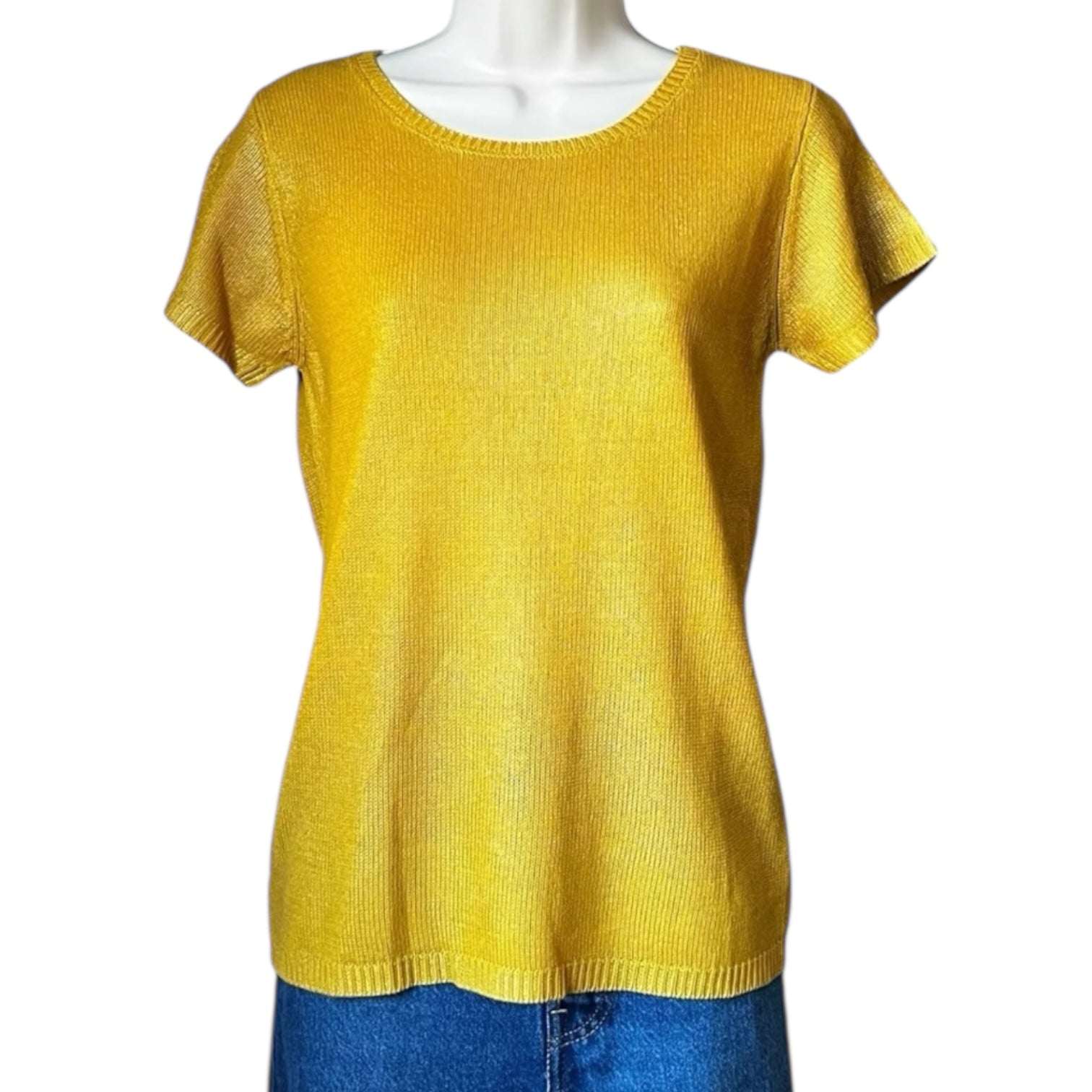Majestic Filatures Gold Silk Knit Metallic T-Shirt Jumper – Sz 1 (UK8)