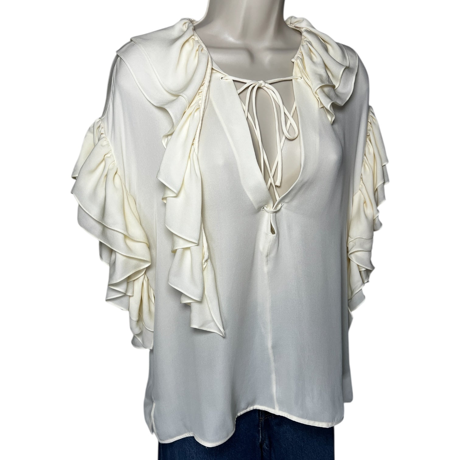 Khaite Dee Silk Ruffled Tie Blouse – L – pre-loved