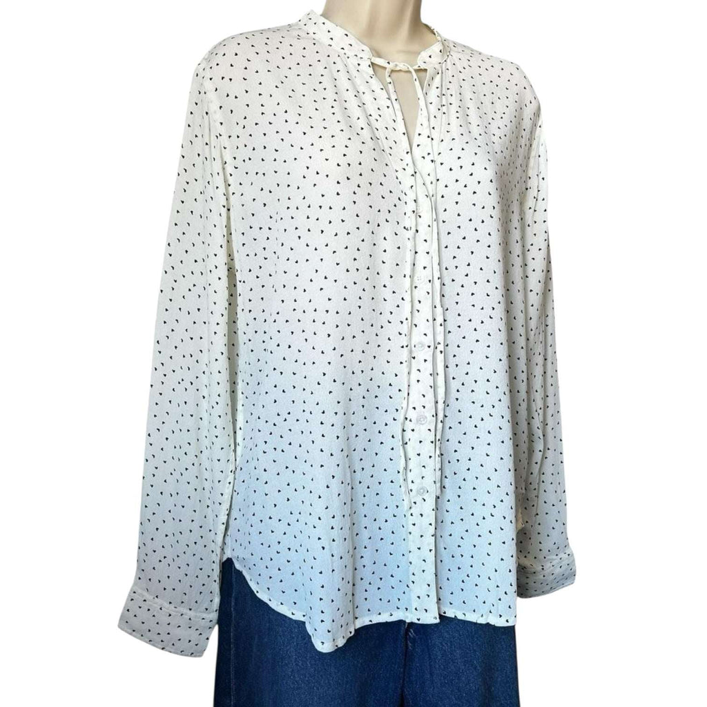 Rails Casey Heart Print Tie-Neck Crepe Blouse – S