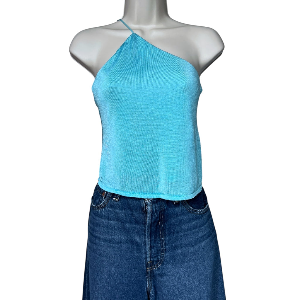 GAUGE81 Beja One-Shoulder Mesh Top – Asymmetric Open Back, XS – pre-loved