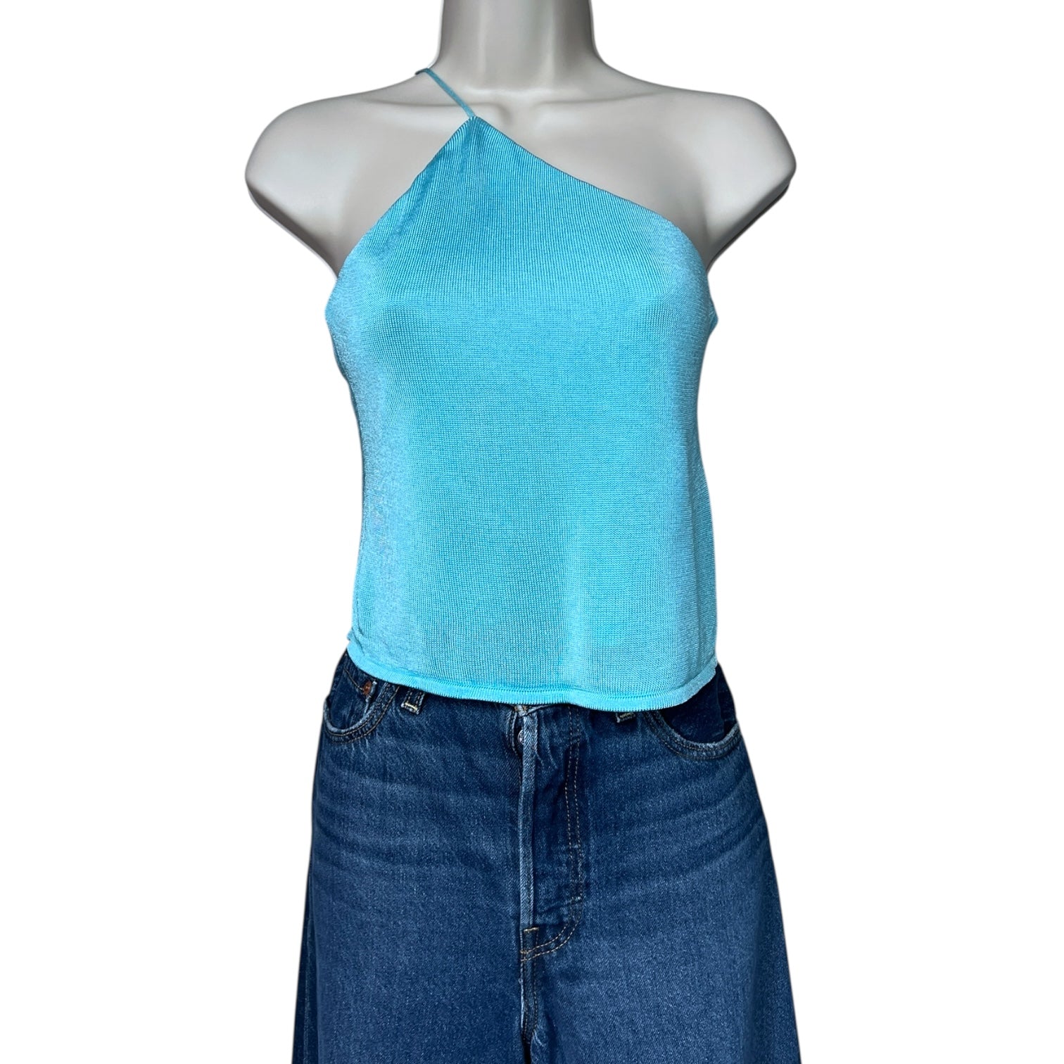 GAUGE81 Beja One-Shoulder Mesh Top – Asymmetric Open Back, XS – pre-loved