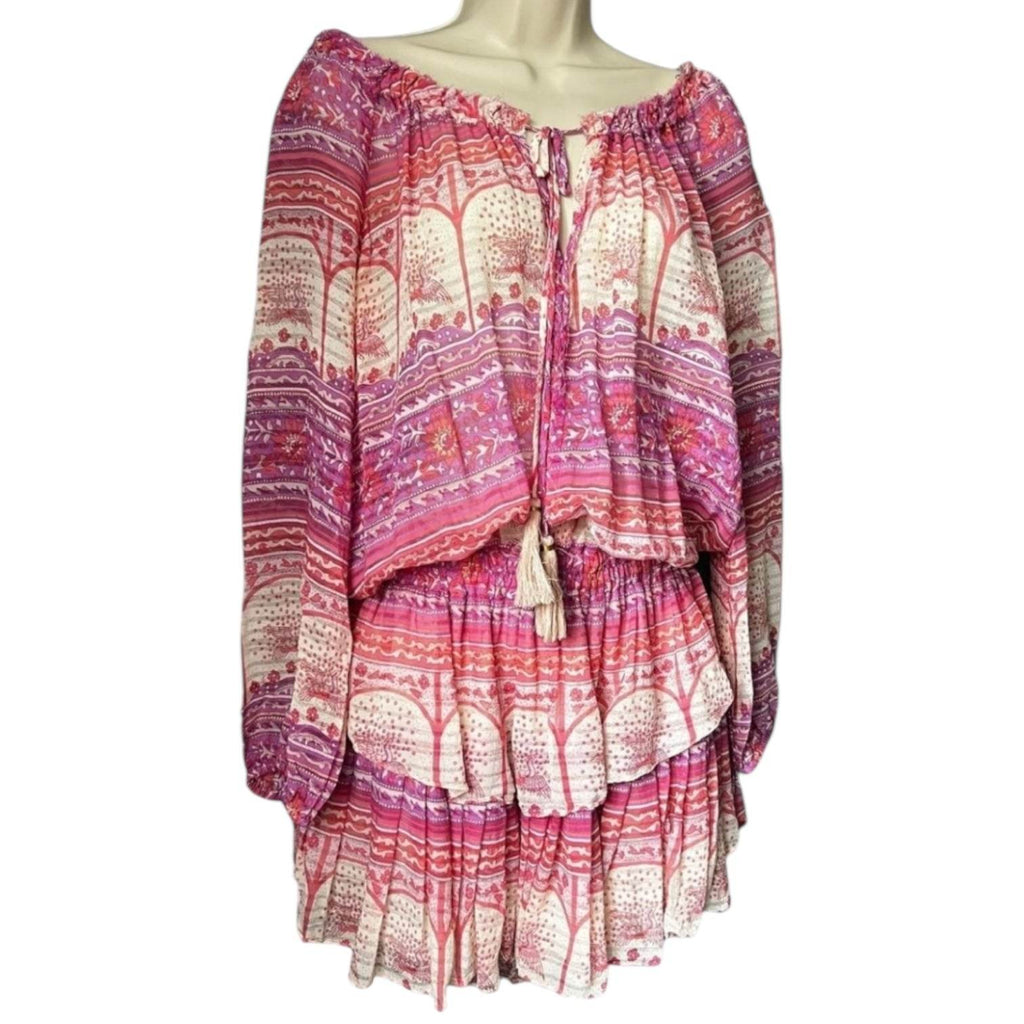 LoveShackFancy Silk Off-Shoulder Tiered Mini Dress – L – pre-loved