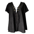 Ba&sh Suede Lace V-Neck Flare Blouse – Black, Size 2 (UK 10) – pre-loved