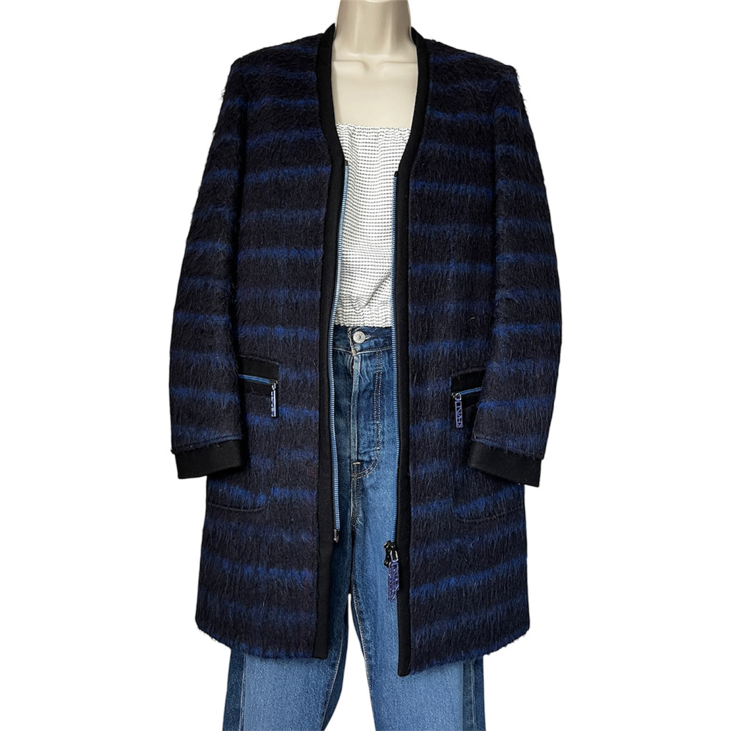 Kenzo Striped Wool Blend Collarless Pea Coat – FR36 – pre-loved