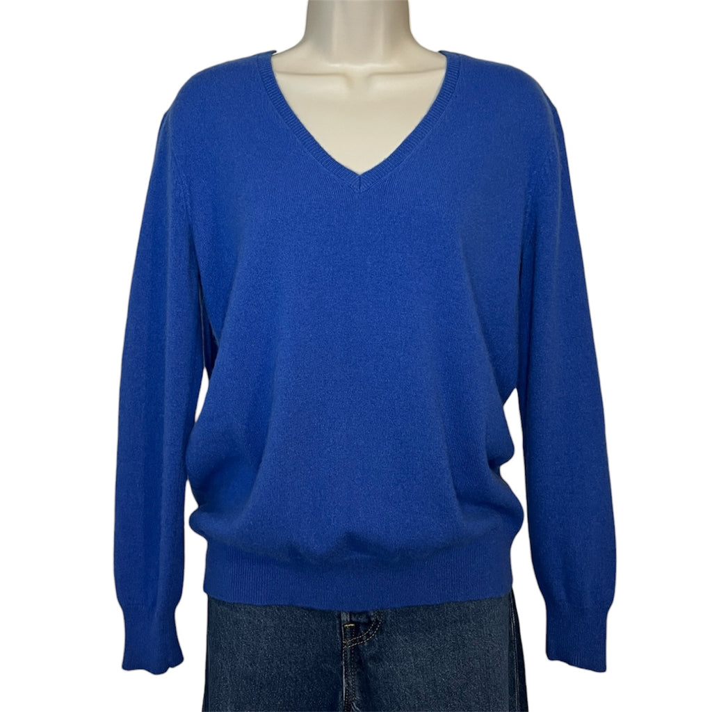Joseph Minimalist Heritage Cashmere V-Neck Jumper with Leather Elbow Patches – S – pre-loved