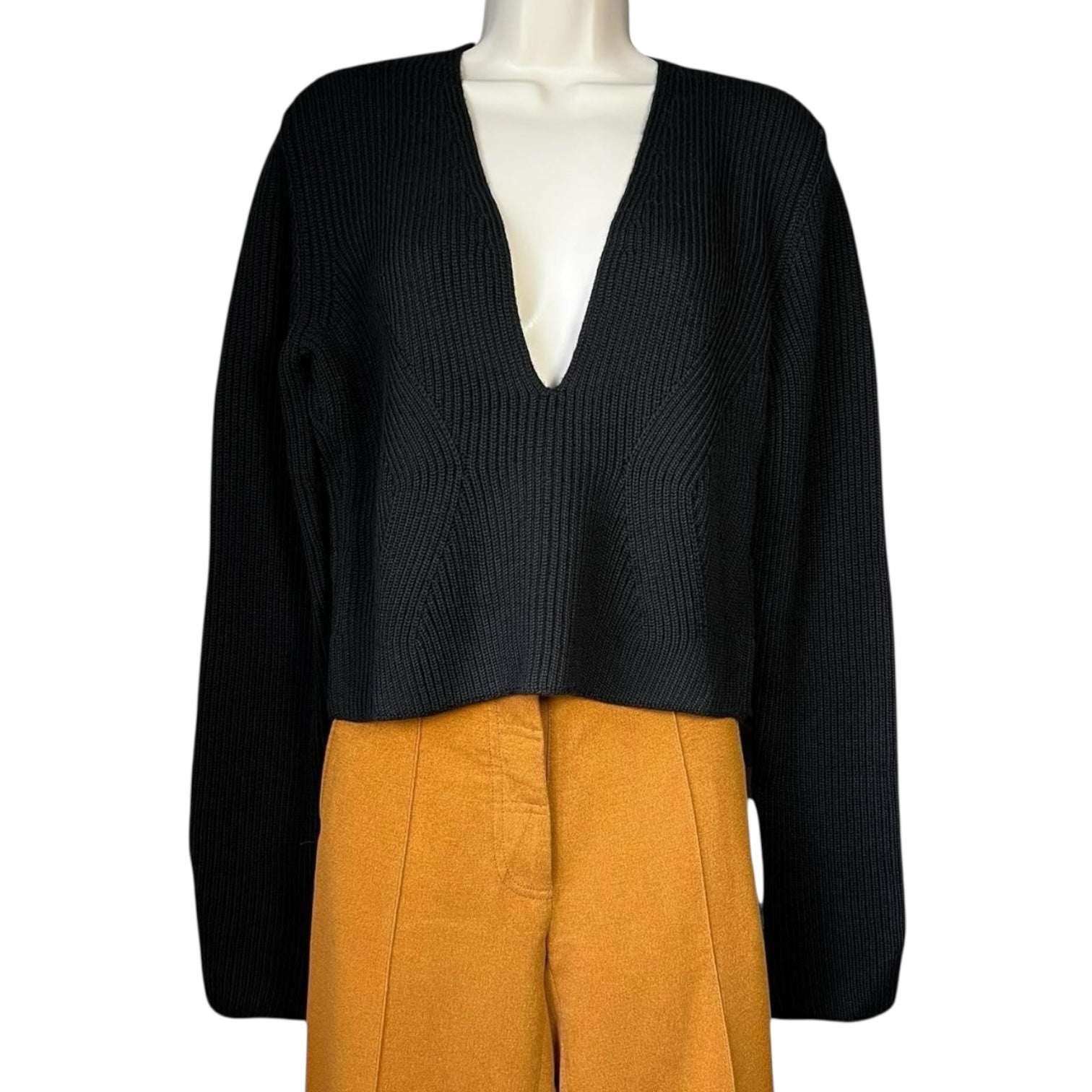 Gauge81 Deep V Neck Wool Cropped Ribbed Jumper – L – pre-loved