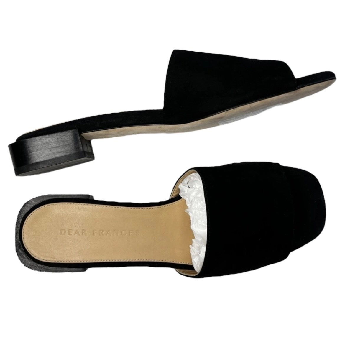 Dear Frances Minimalist Black Suede Block Heel Bridge Mules – EU 37