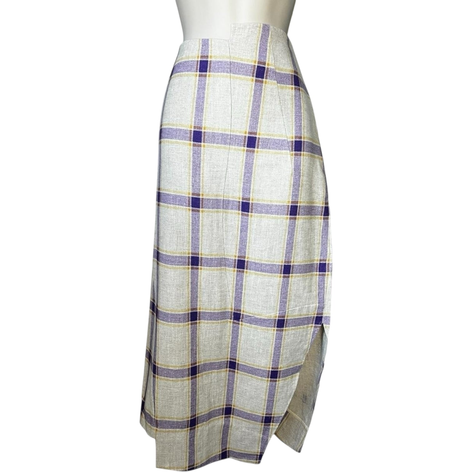 Rejina Pyo Kristine Asymmetrical Linen Check Midi Skirt – UK12