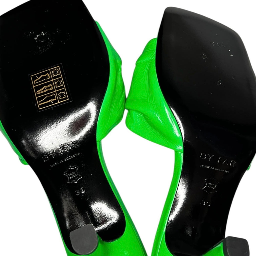 By Far Lana Green Leather Square-Toe Knot Mule Sandals – EU 36