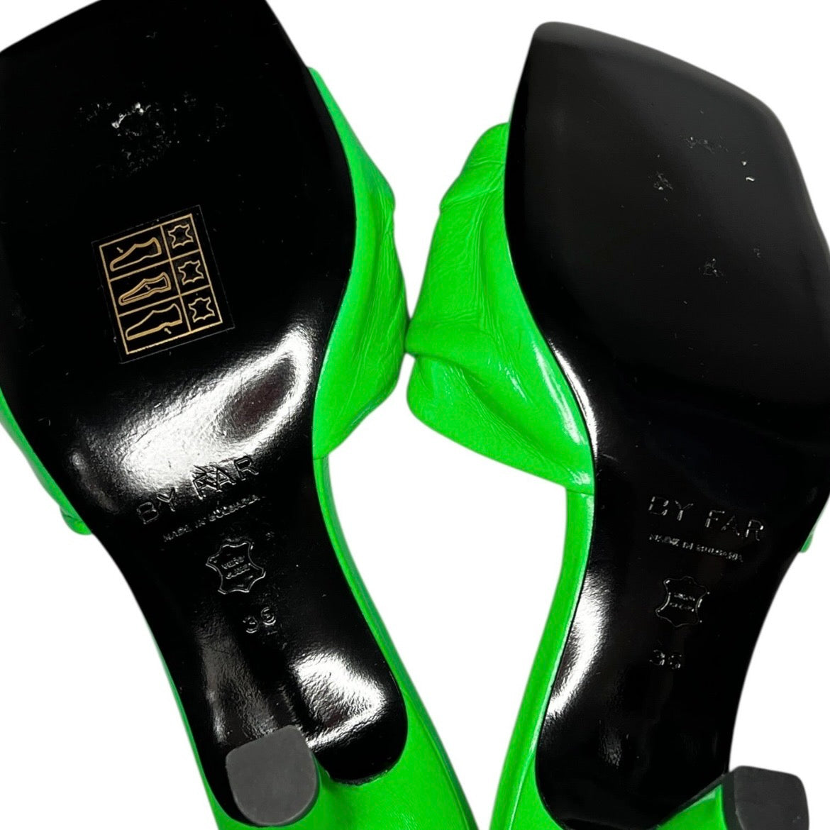 By Far Lana Green Leather Square-Toe Knot Mule Sandals – EU 36