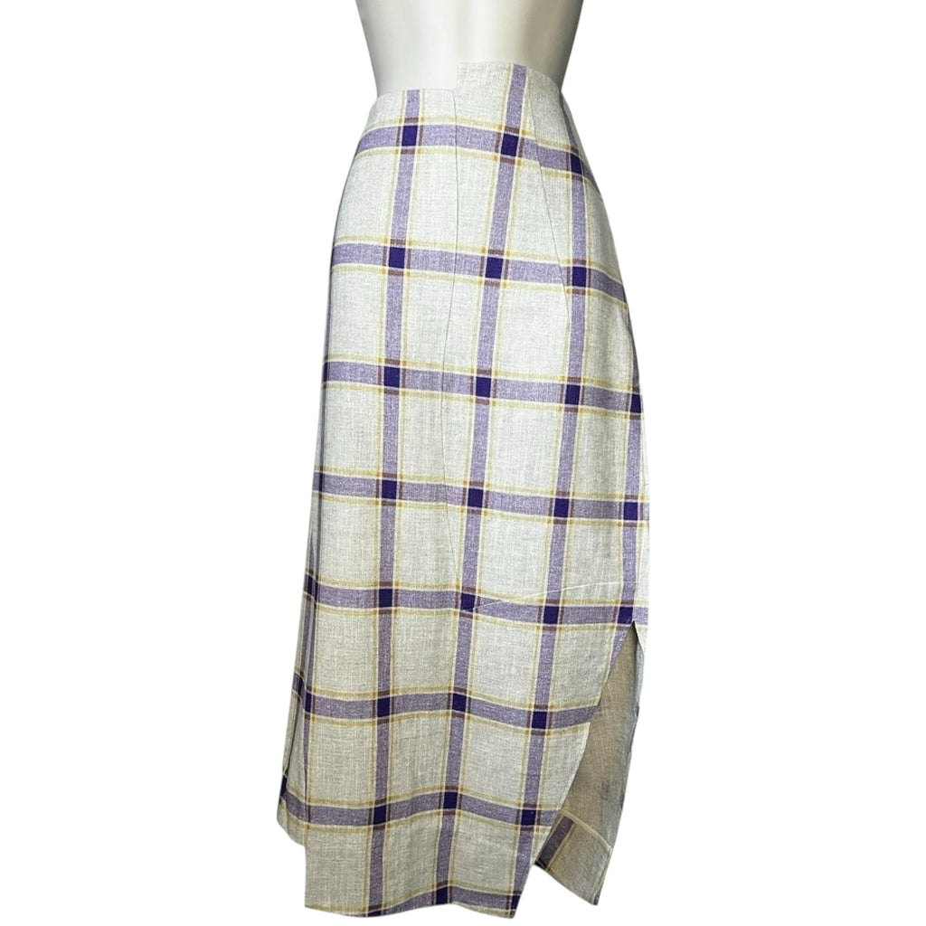 Rejina Pyo Kristine Asymmetrical Linen Check Midi Skirt – UK12