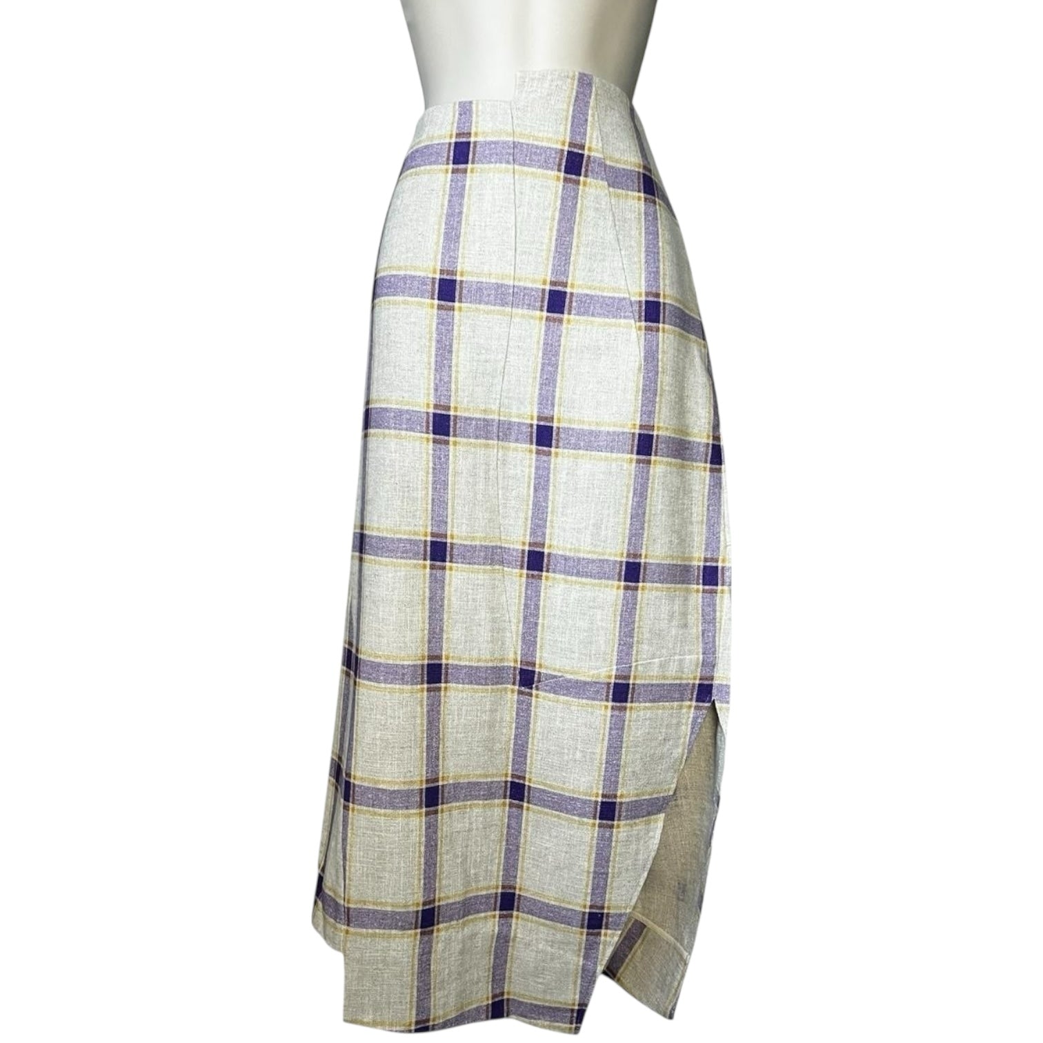 Rejina Pyo Kristine Asymmetrical Linen Check Midi Skirt – UK12