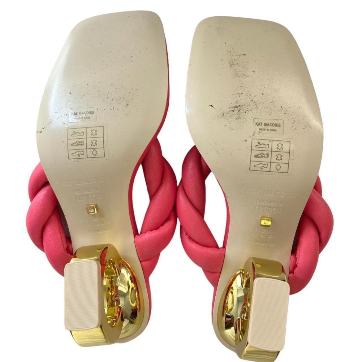 Kat Maconie Puff Braid Square-Toe Chain Heel Sandals – Dragonfruit Pink, UK6