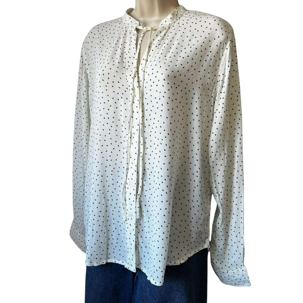 Rails Casey Heart Print Tie-Neck Crepe Blouse – S