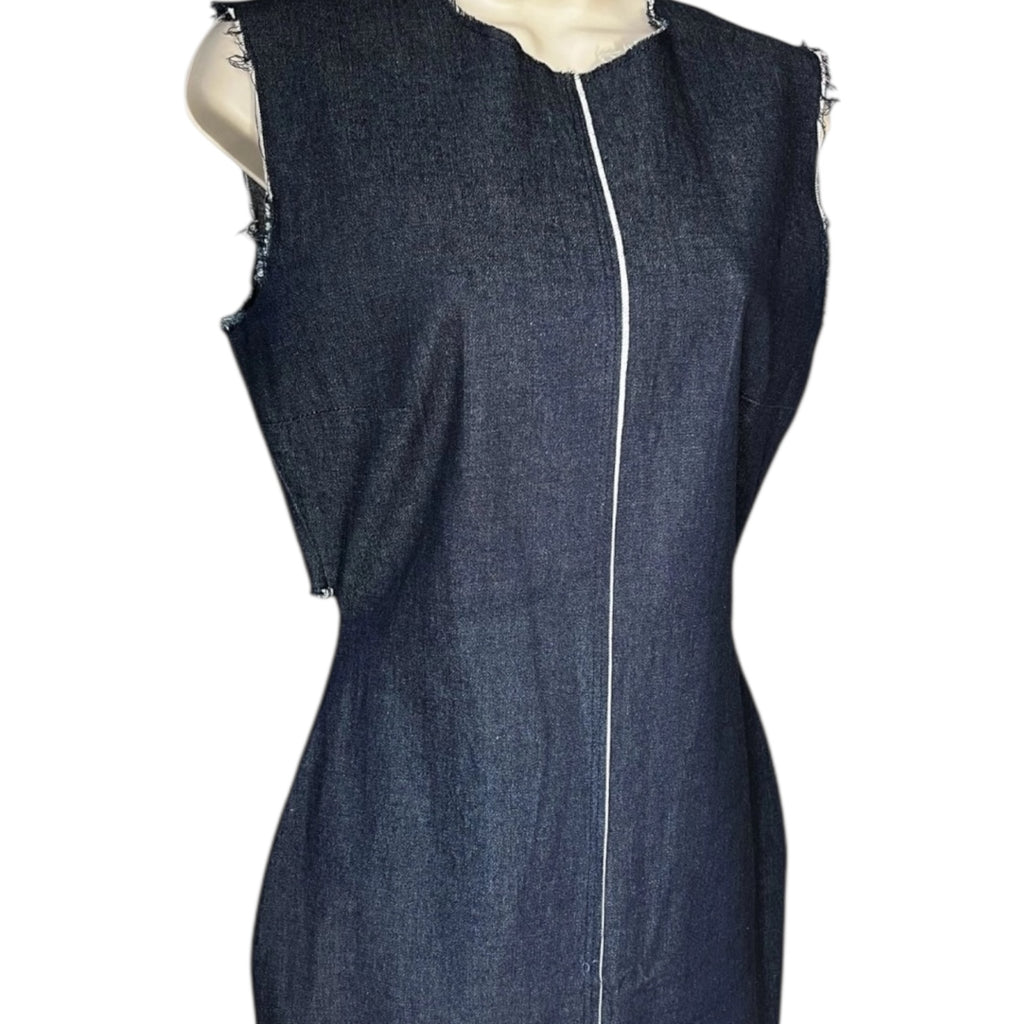 Solace Denim Chambray Midi Dress – Cut-Out Button Back, UK10 – pre-loved