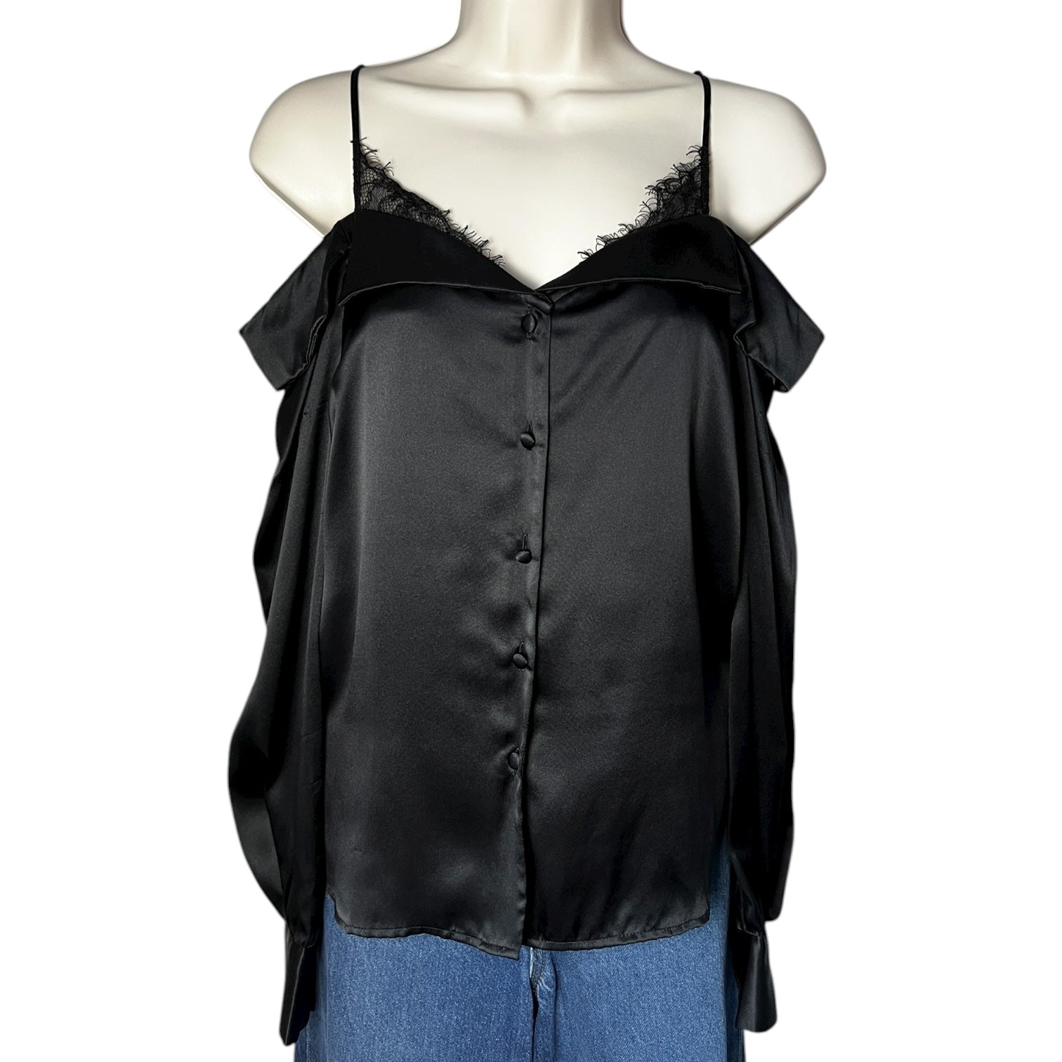 Jonathan Simkhai Caylee Silk Lace Plissé Off-Shoulder Blouse – XS