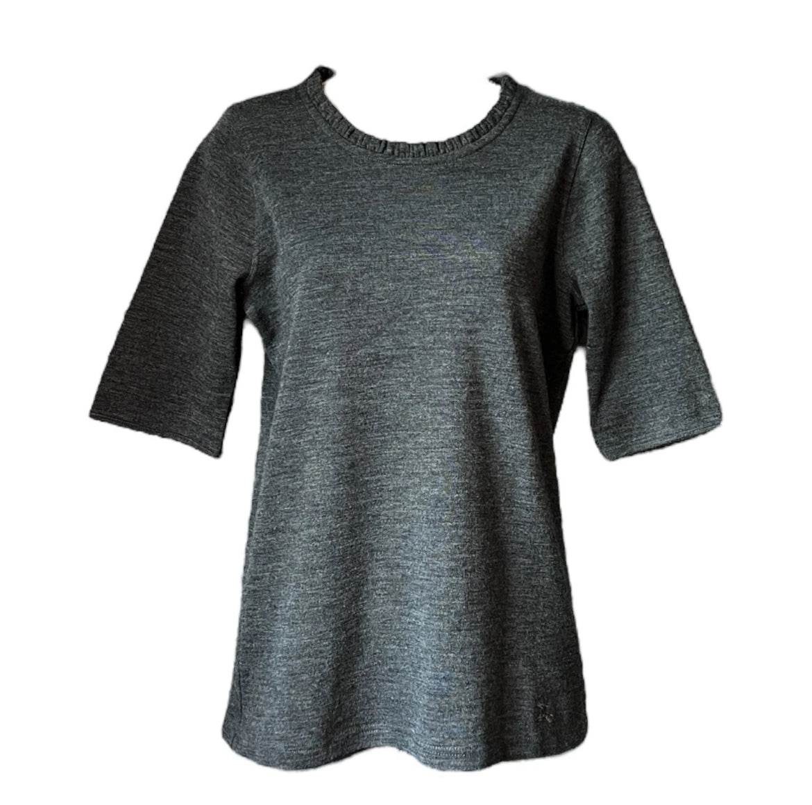 Burberry Wool Ruffle Short Sleeve Jumper – Melange Grey, Size L – pre-loved