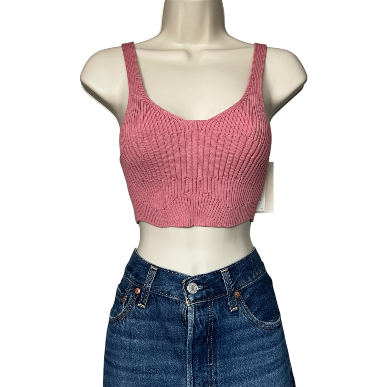 AERON Ceylon Ribbed Knit Cropped Tank Top – S