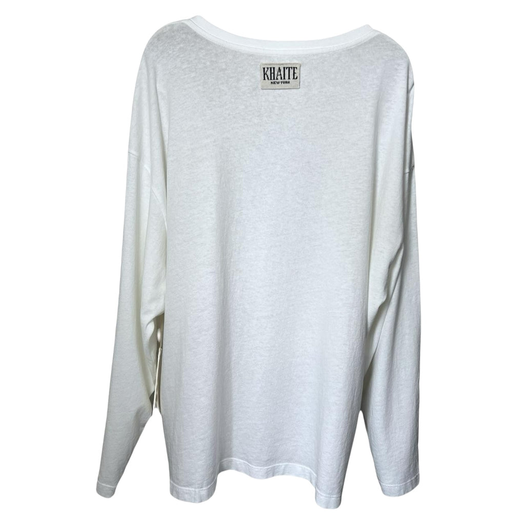 Khaite White Logo Patch Oversized Cotton Long Sleeve T-Shirt – XL