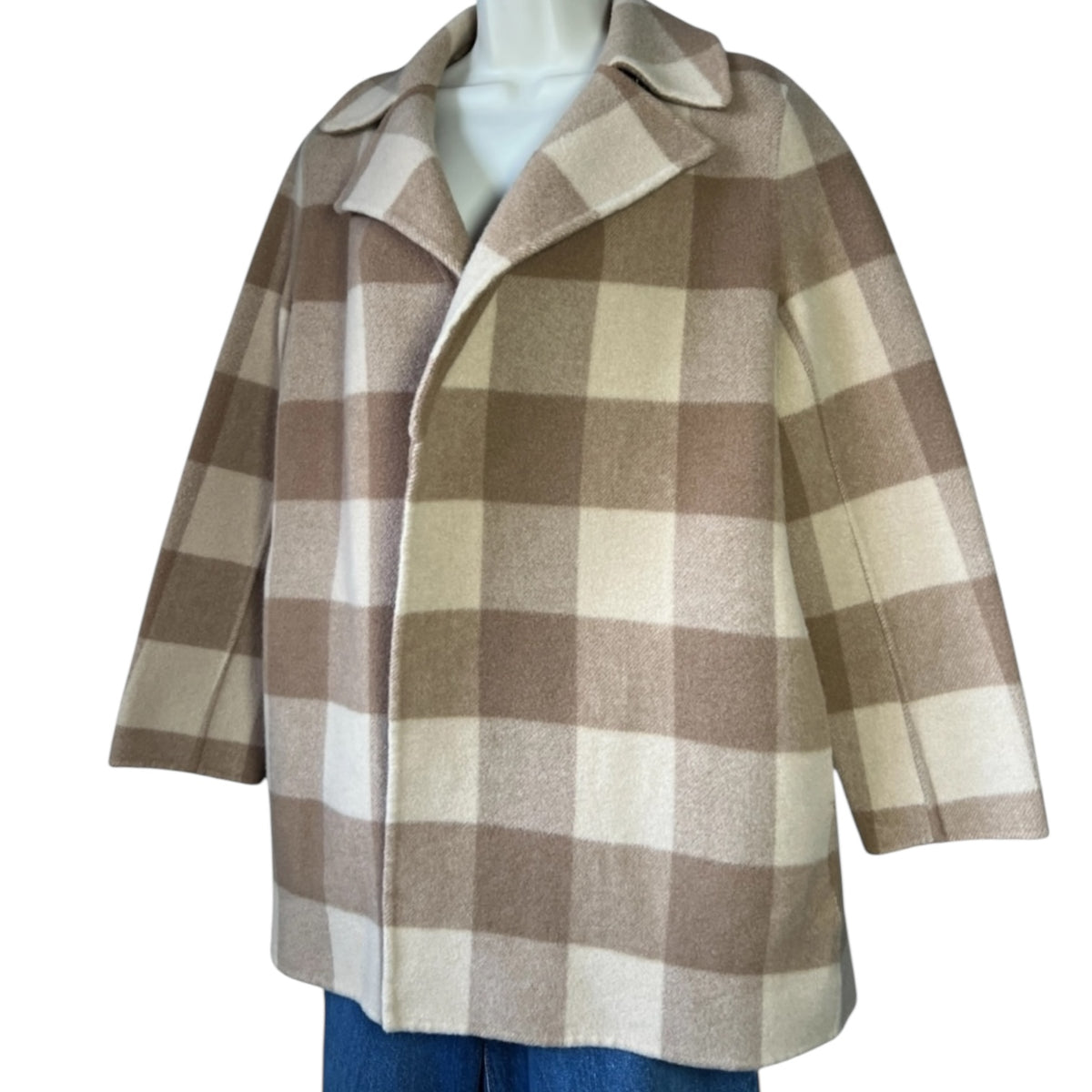 Theory Double-Faced Wool Check Overlay Open Coat – Oversized, P/XS – pre-loved