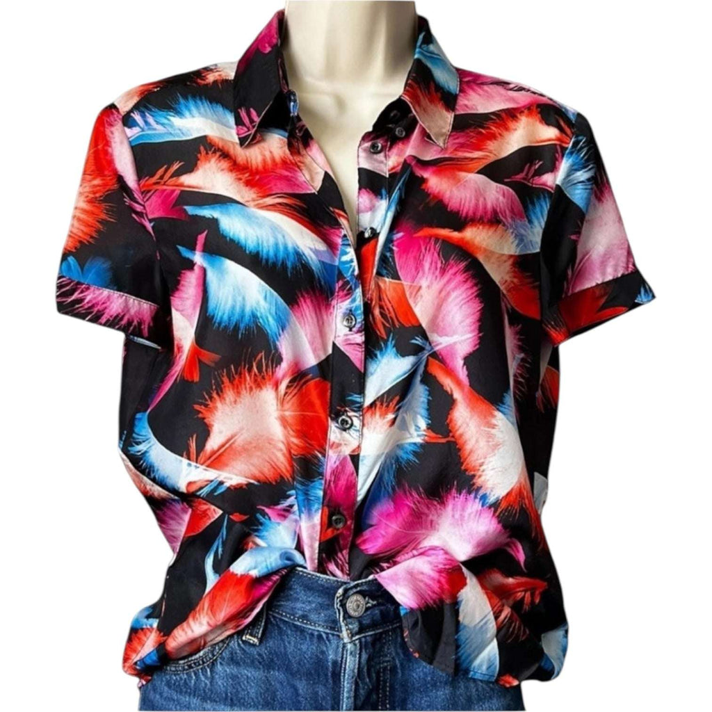 MCQ Alexander McQueen Silk Feather Fitted Button-Up Shirt – IT 44 – pre-loved