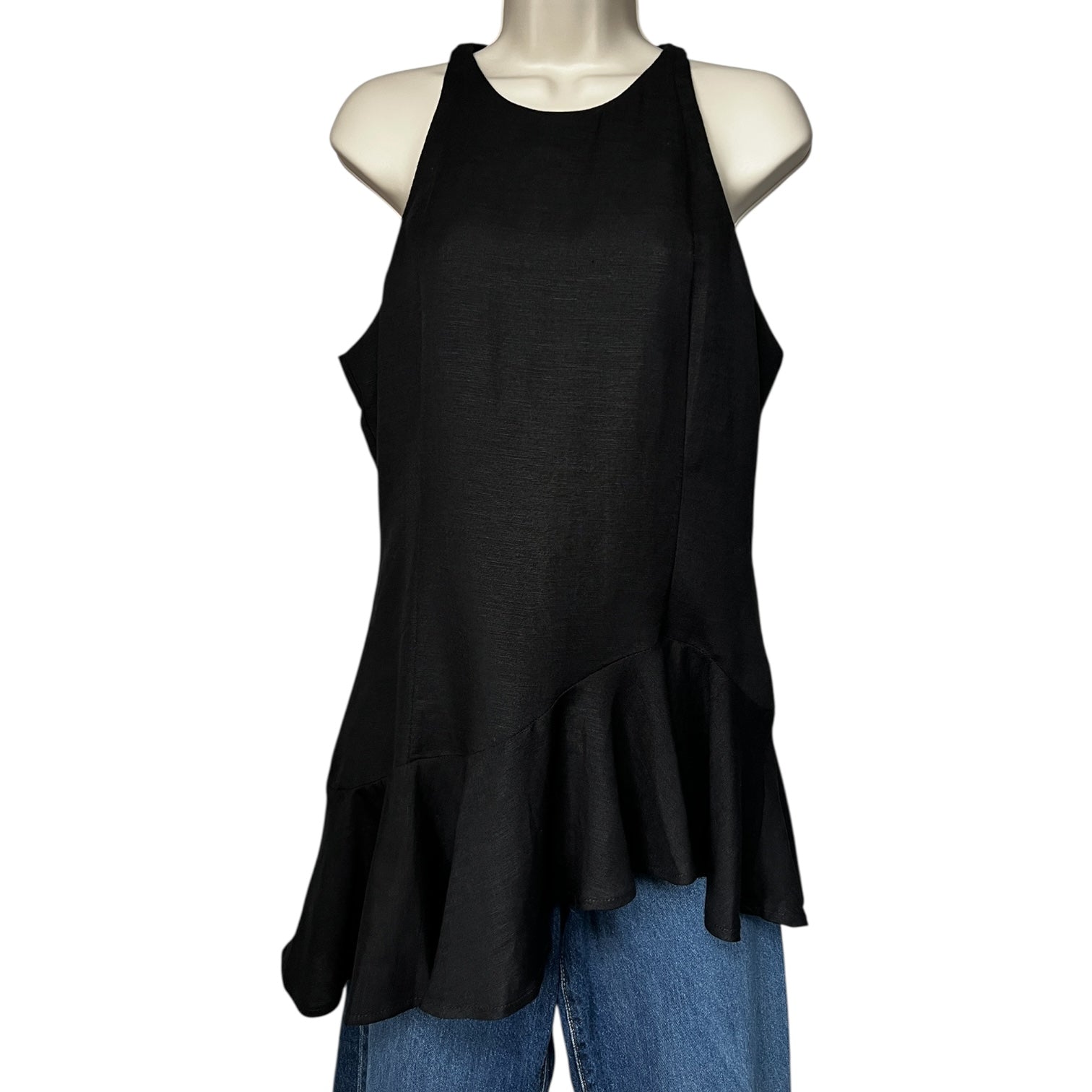 Paper London Linen Asymmetric Peplum Racer Top – UK14