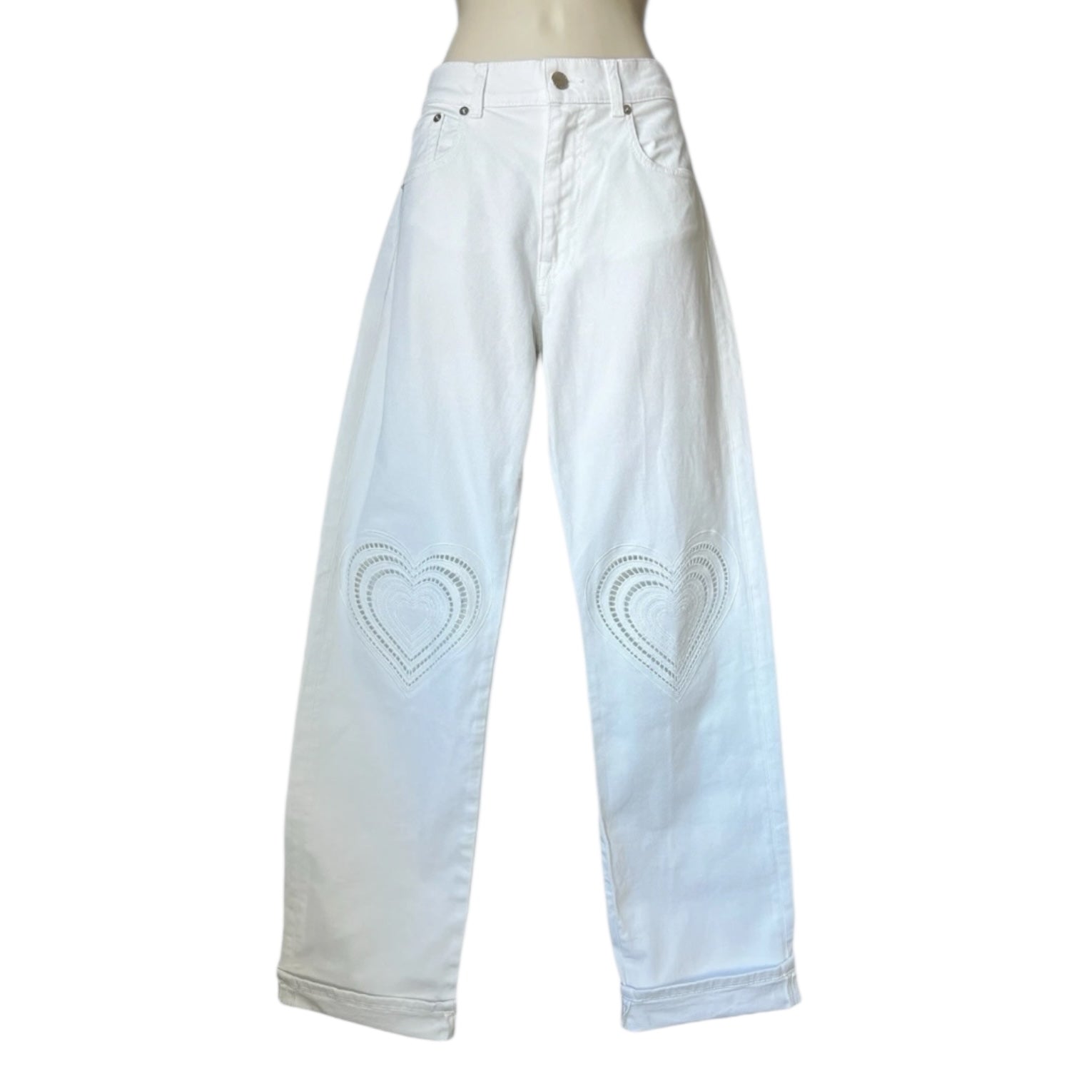 Christopher Kane Heart Embroidered Straight Boyfriend Jeans – 25 – pre-loved