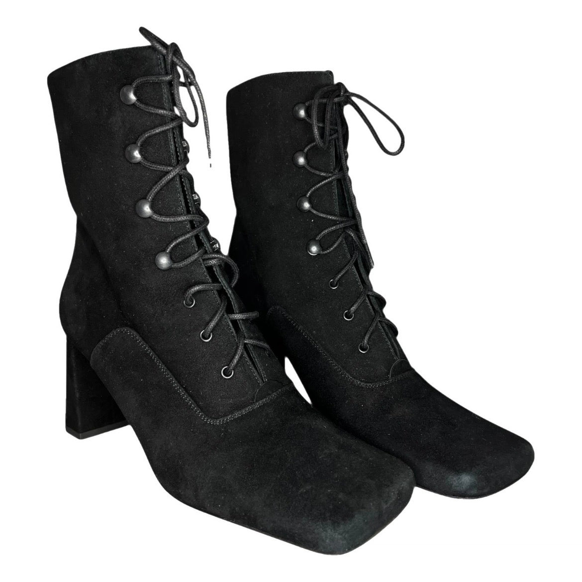 By Far Claude Black Suede Lace-Up Ankle Boots – EU 38