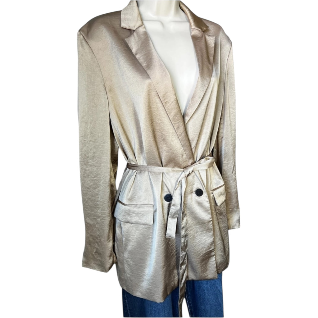 Theory Double-Breasted Belted Blazer – Crushed Satin, L – pre-loved
