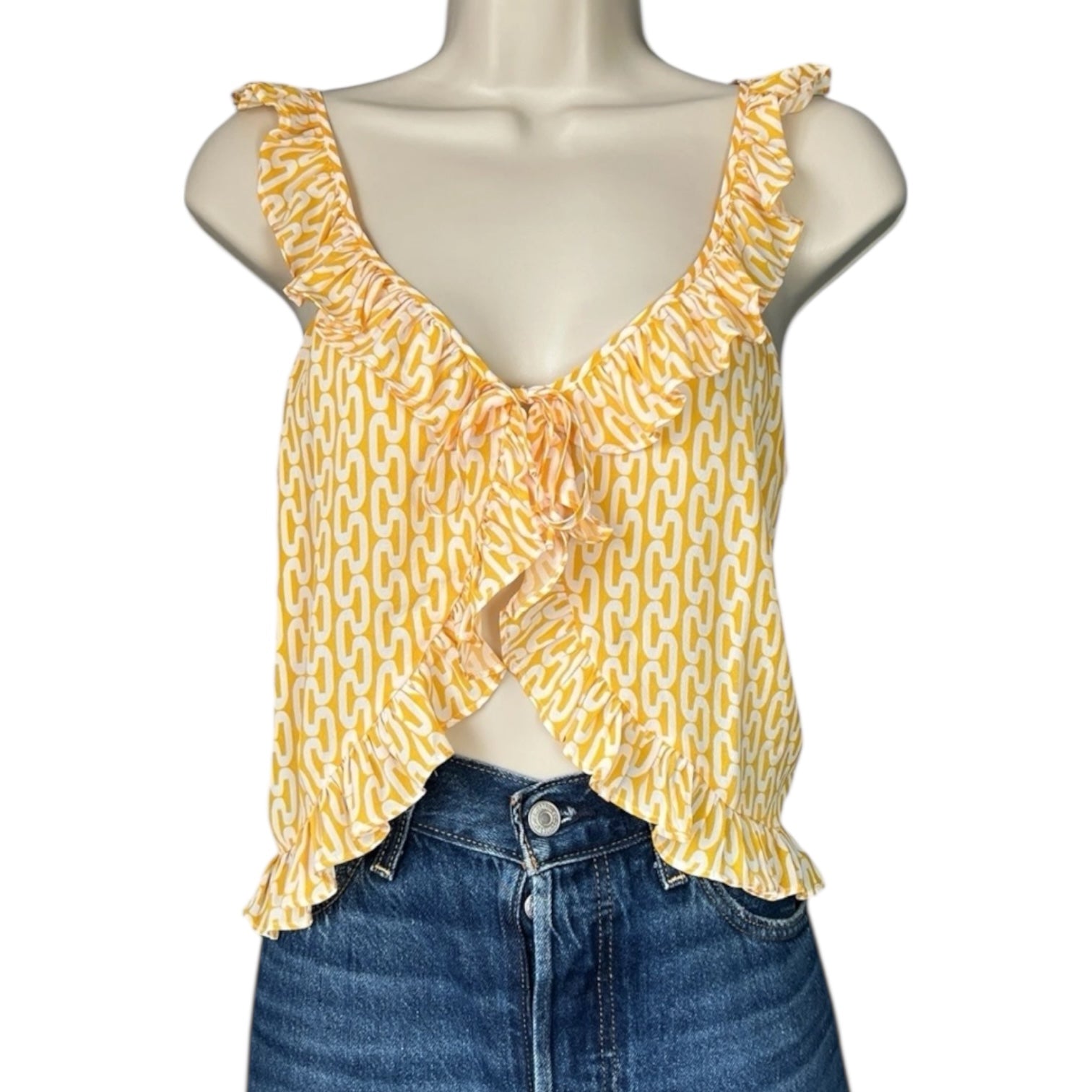 Paloma Blue Silk Ruffle Crop Top – S – pre-loved