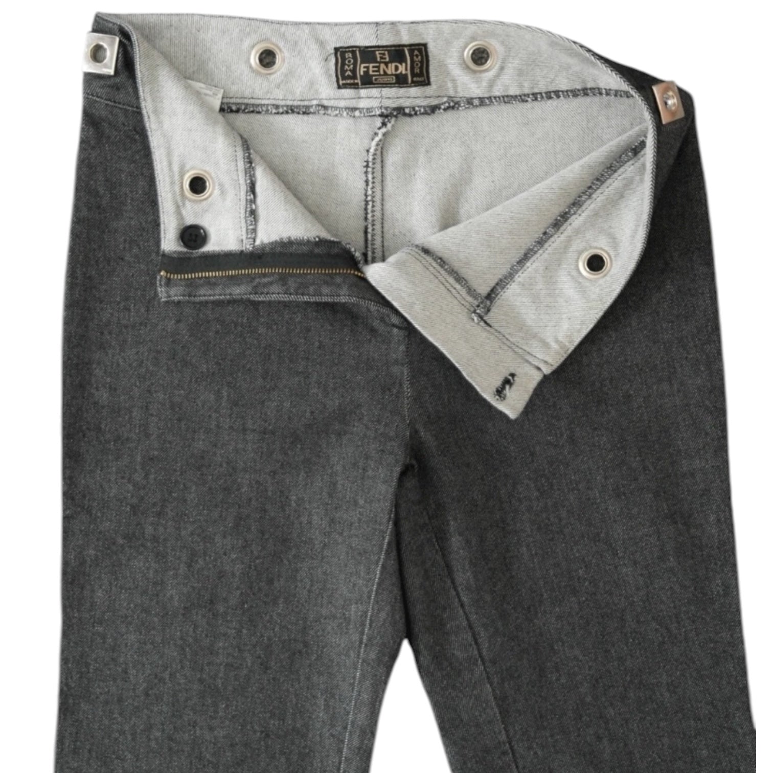 Vintage Fendi High Rise Logo Cut-Out Bootcut Jeans – 30 – pre-loved